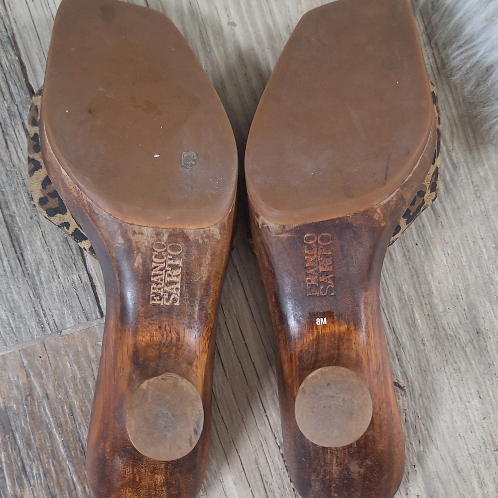 Franco Sarto Leopard Print Slide Sandals Wooden Heel Mules Size 8M - Picture 9 of 9